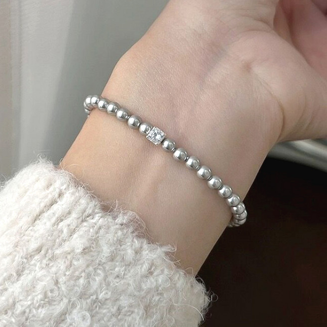 젤루나 여성용 원큐빅 모조 진주 비즈 구슬 여자 팔찌 D-24
