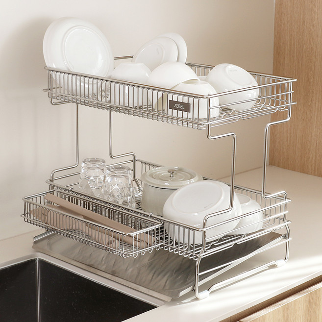 소벨 헤이븐 올스텐304 엠보형 베이직 식기건조대 정면, 혼합색상, 1개, 2단