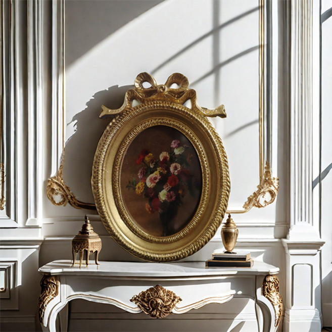 미르노아 유럽풍 빈티지 침실 거실 인테리어 엔틱 액자 타원 MMM3533, 1개, 골드