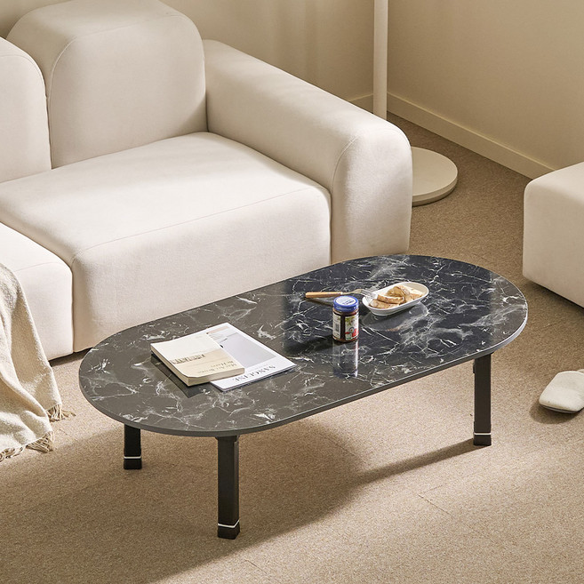 아이캔컴퍼니 E0 LPM 4단 높이조절 라운드볼 접이식 테이블, 블랙마블