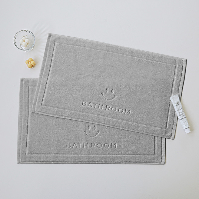 네이쳐리빙 호텔식 프리미엄 욕실 면발매트 2p, 그레이바쓰