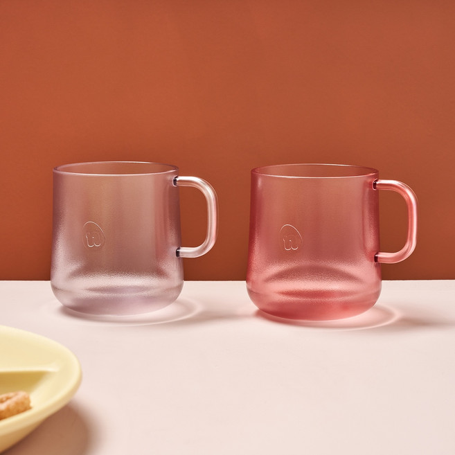 모던하우스 렌지안심 잘 넘어지지않는 컵 2종 세트, 220ml, 1세트, 클리어, 핑크