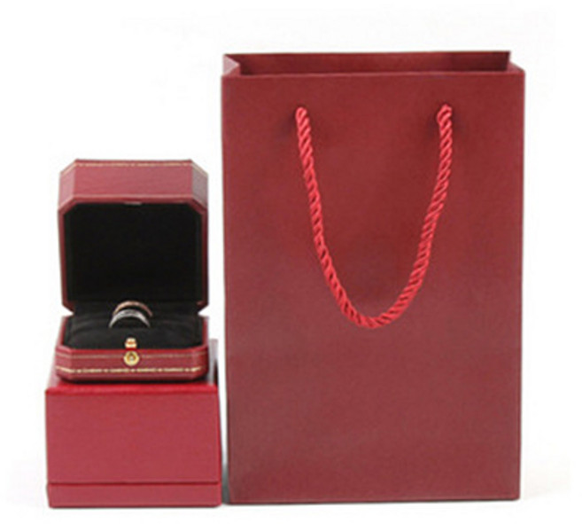 고급 단색 악세사리 선물 케이스 레드 커플반지케이스 + 쇼핑백 세트, 1세트
