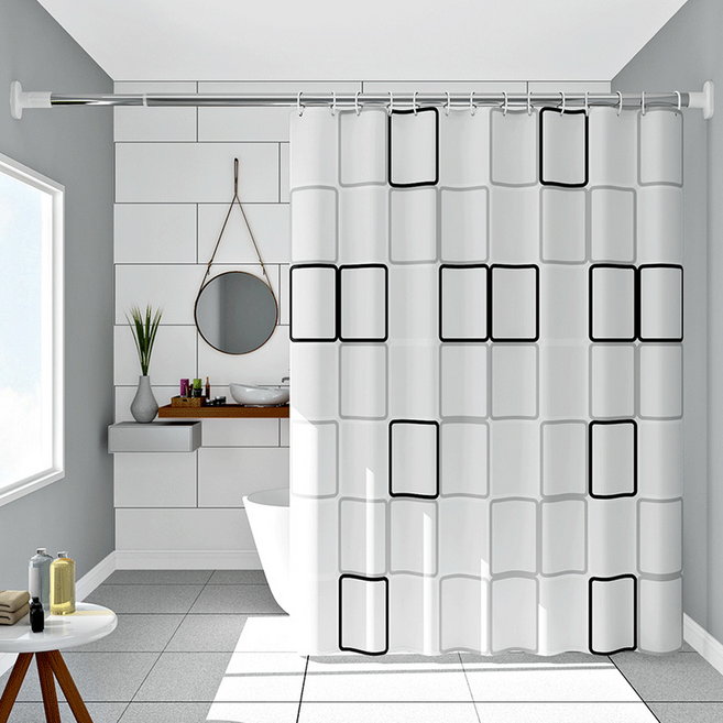 코다치프 심플 peva 욕실 샤워 커튼, 큰 정사각형 격자, 1개