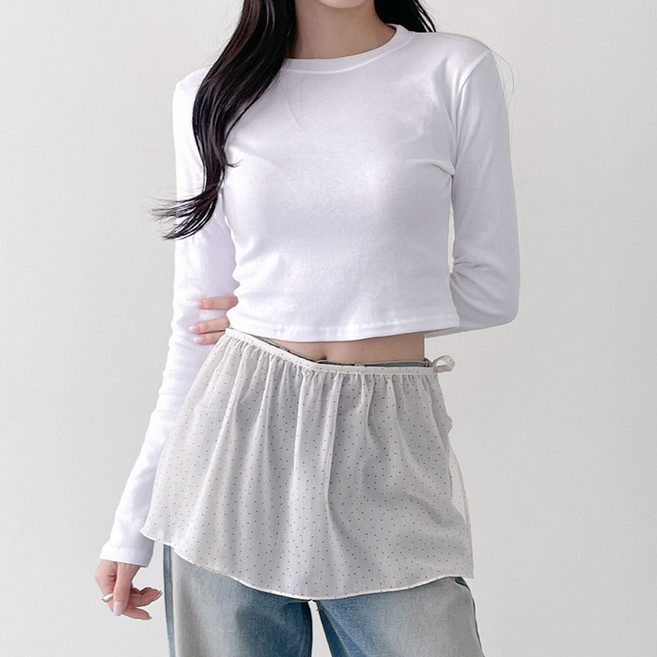 투데이앤룩 여성용 무지 이너 레이어드 루디 베이직 코튼 크롭 긴팔 티셔츠