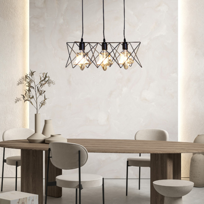 WONHA 室內裝潢吊燈 3頭漢諾威餐桌燈, 黑色