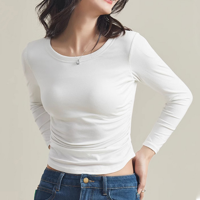 arua 여성용 슬림핏 캡내장 긴팔 노브라 티셔츠