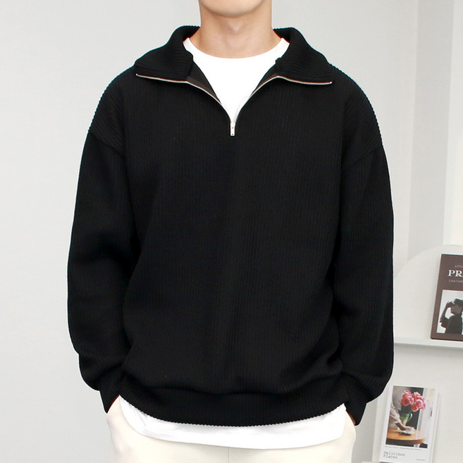 콘피아르 남성용 루즈핏 반집업 골지 니트 맨투맨 TC6309