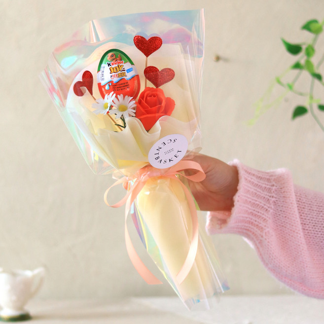 센트바스켓 하트빔 킨더조이 비누 꽃다발, 오렌지(꽃다발) + 킨더조이(랜덤발송)