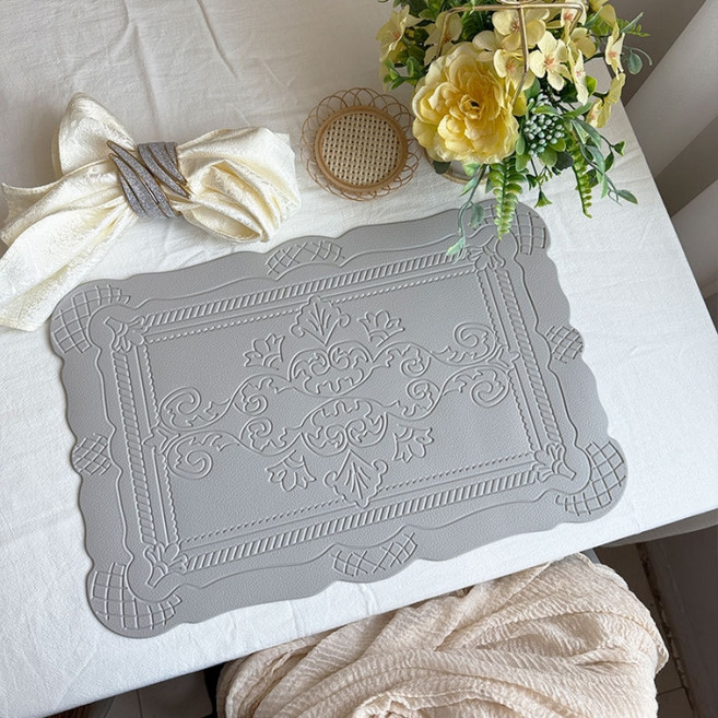 다파랑 엔틱 인조 가죽 PVC 방수 오염방지 테이블매트 HJ1469, 샌드그레이, 2개, 45 x 30 cm