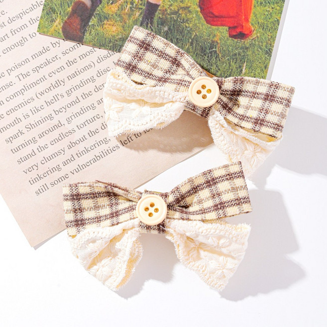 아기코끼리 내추럴 버튼 리본 집게핀 2p