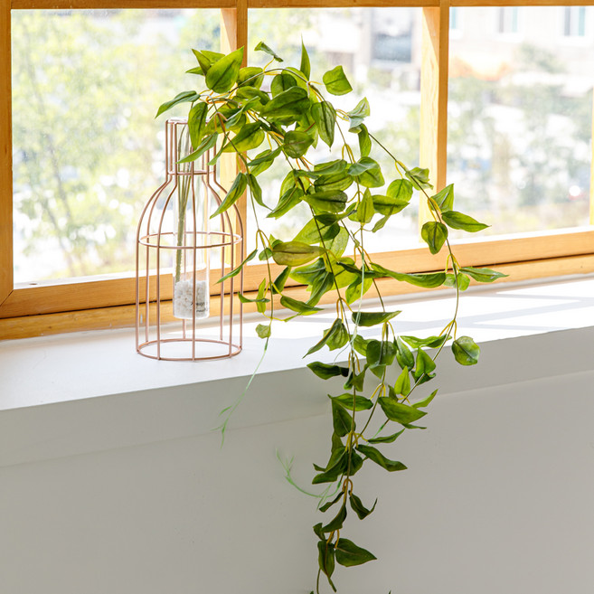 Happy Village 人造花常春藤藤蔓植栽牆 + 線條花瓶套組, 金色(花瓶), 1個