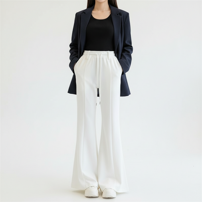 마켓피아 여성용 부츠컷 트레이닝 밴딩 플레어 롱팬츠