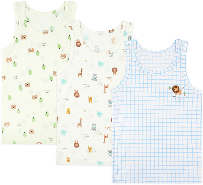 Maykids 兒童用無螢光莫代爾背心3件組 迷你動物