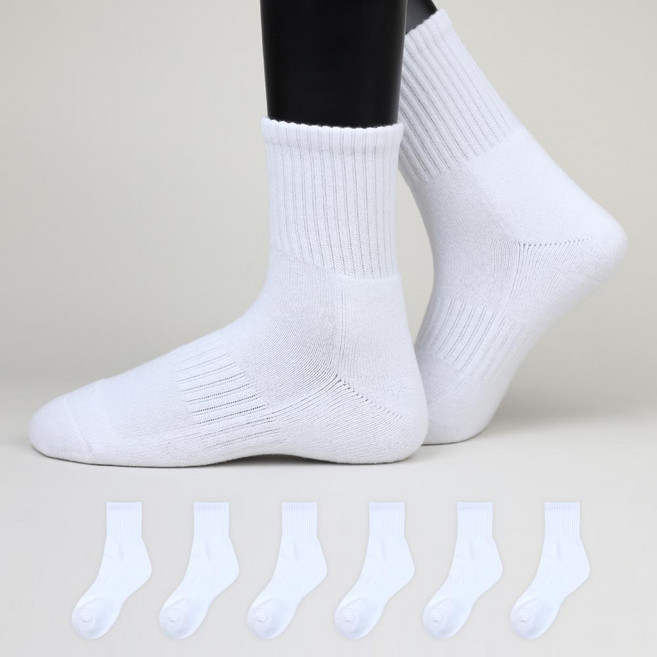 이지레그 여성용 이중 바닥 무지 스포츠 중목 양말 6켤레 세트, 화이트, 1세트