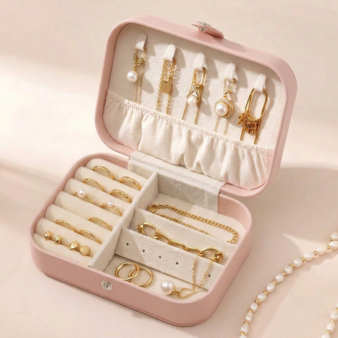 마메 휴대용 주얼리 목걸이 반지 액세서리 보관함 중형, 핑크, 1개