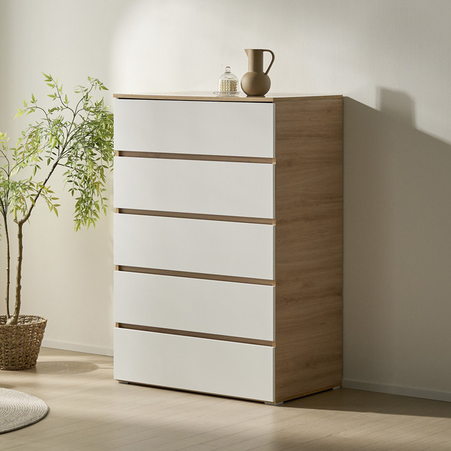 베이지메이트 리네아 5단 서랍장 800 방문설치, 화이트오크, 5개