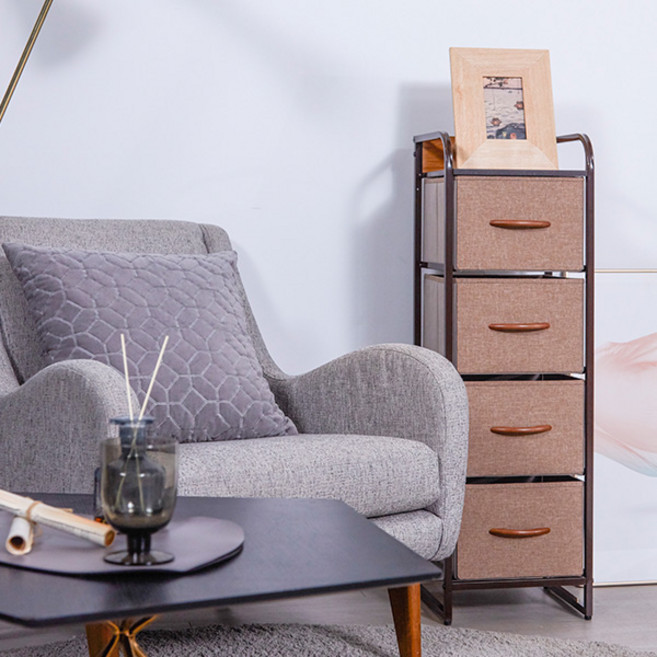 까사마루 레아 틈새 서랍장, 브라운, 4단