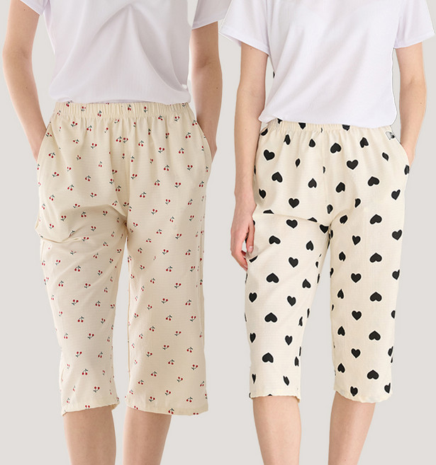 테라우드 여성용 냉감 요루면 일자 7부 파자마 바지 2종 세트