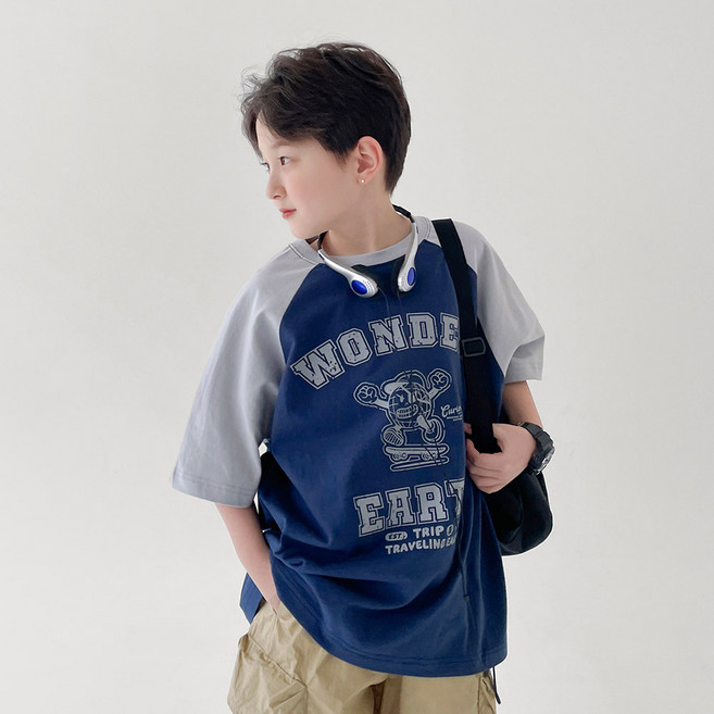 BerryCloset 兒童 Wonder Earth 拉格蘭撞色兒童幼兒棉質短袖T恤