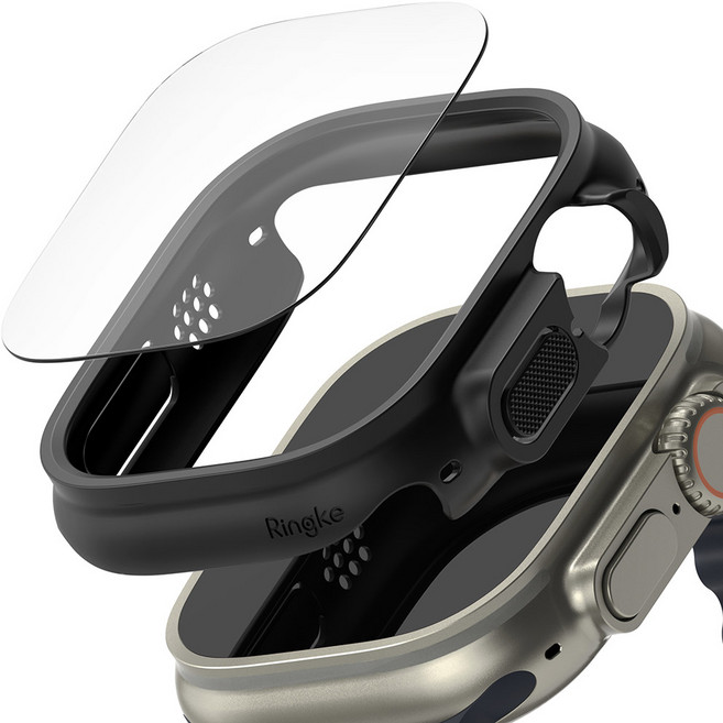 링케 애플워치 슬림 케이스 + 강화유리 필름 콤보, 매트블랙, 1개