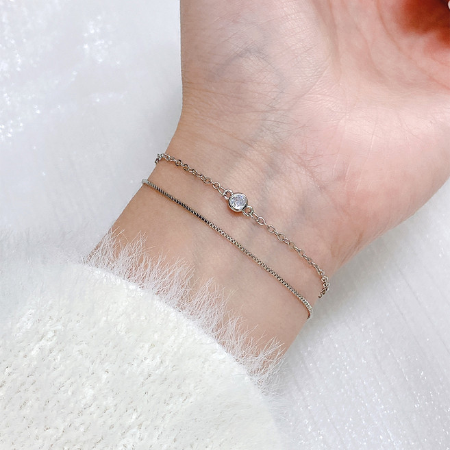 젤루나 여성용 두줄 얇은 큐빅 체인 팔찌 D-62