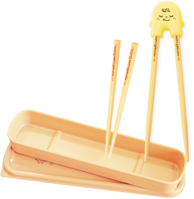 마더스콘 유아용 라이스투씨유 젓가락 S + M + 교정용 헬퍼 + 쁘띠 스푼케이스 세트, 옐로우, 1세트