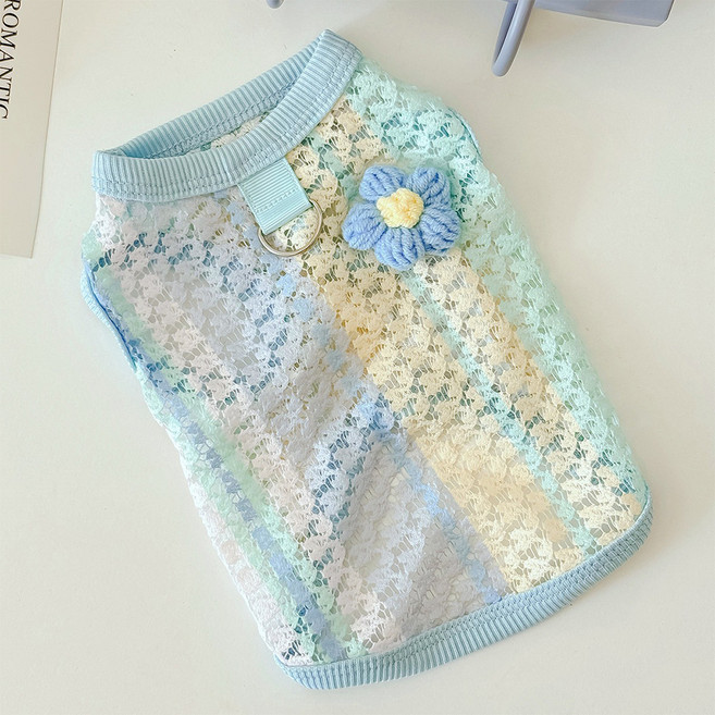 웨이비데이즈 반려동물 플라워 레이스 컬러풀 펫 나시 티셔츠 W265-0056, 블루, 1개