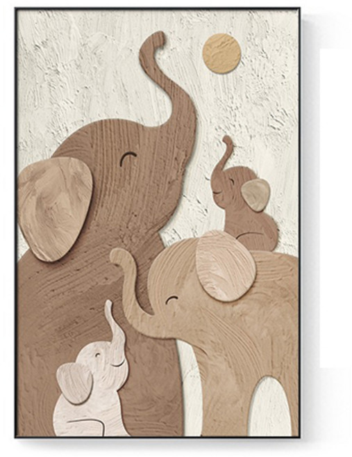 더플로우커머스 모던 패밀리 코끼리 아트 감성 인테리어 액자 브라운패밀리C, 블랙
