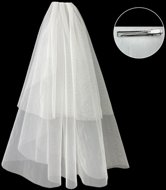 메리벨르 소품 웨딩베일 2단 레이어 집게핀타입, 화이트, 1개