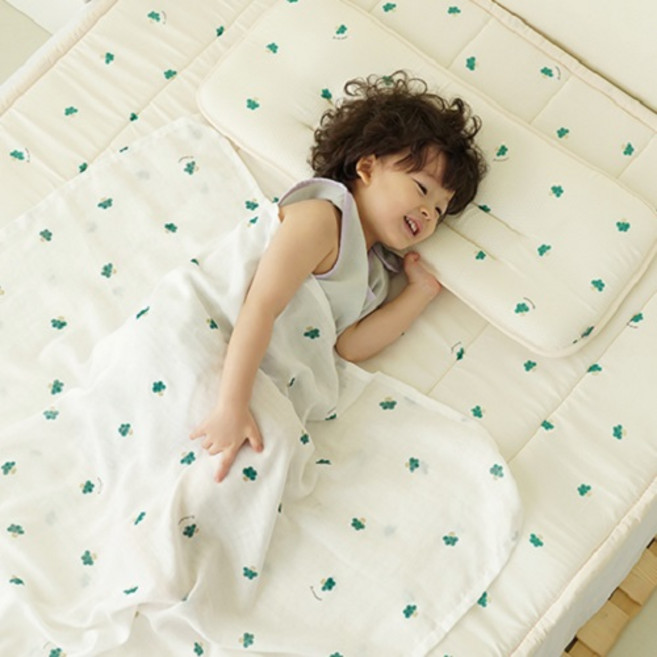 밤부베베 아동용 얌얌쑥쑥 포시즌 쿨매트 리버시블, 브로콜리 베이지