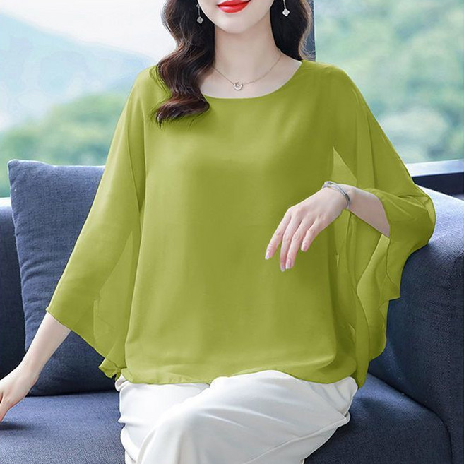 엘쏘 여성용 가오리핏 시스루 쉬폰 블라우스