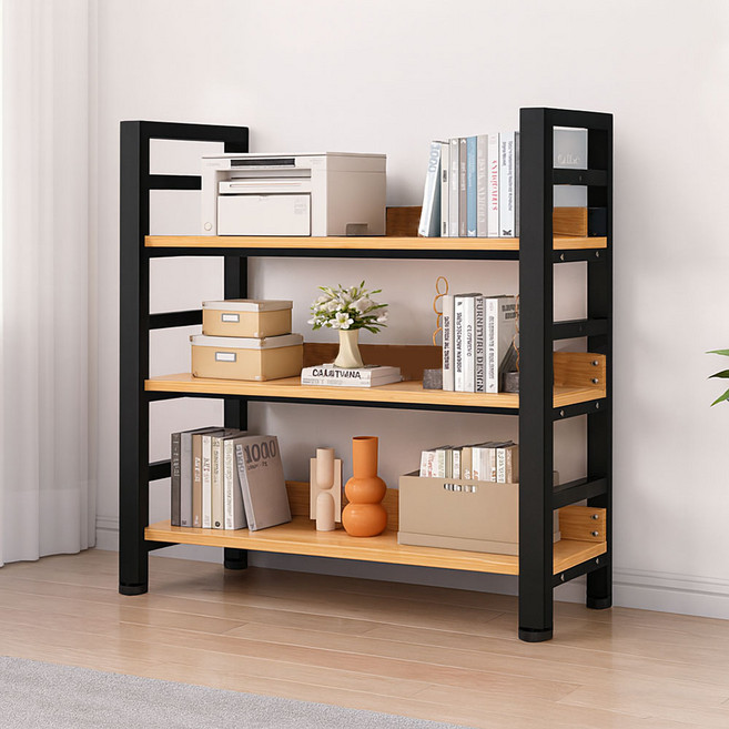 GAGU FEELING 鐵製 River 書架 700, 自然黑色, 3層