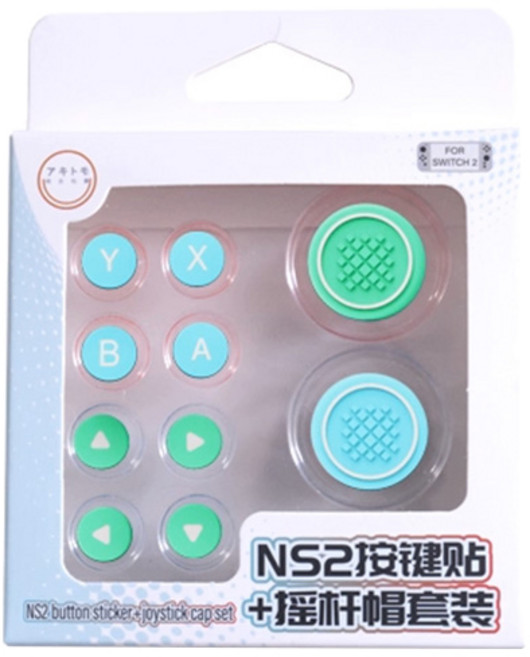 아키토모 닌텐도 스위치2 조이콘2 아키토모 라인 스틱커버 + 버튼커버 세트, 그린 + 블루, 1개