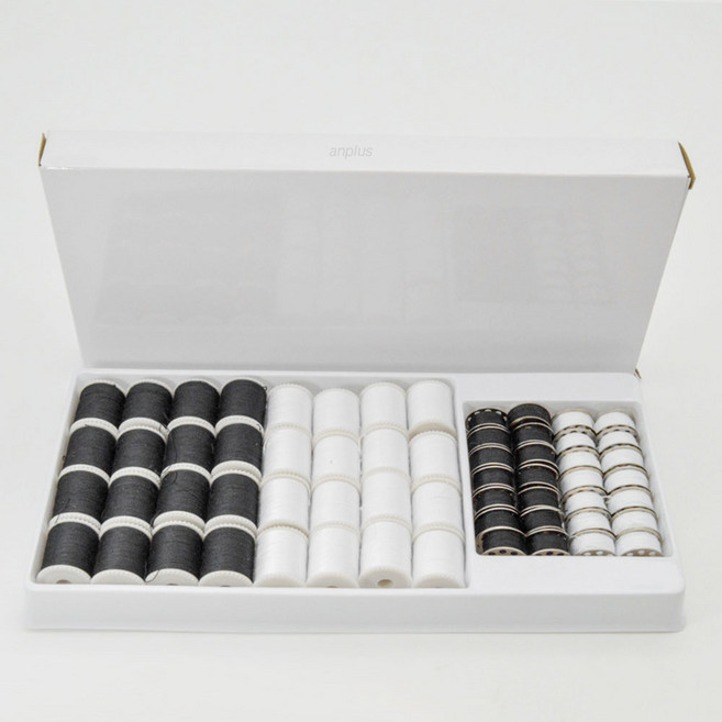 앙플러스 재봉사 보빈 밑실 미싱 실 세트, 블랙, 화이트, 1세트