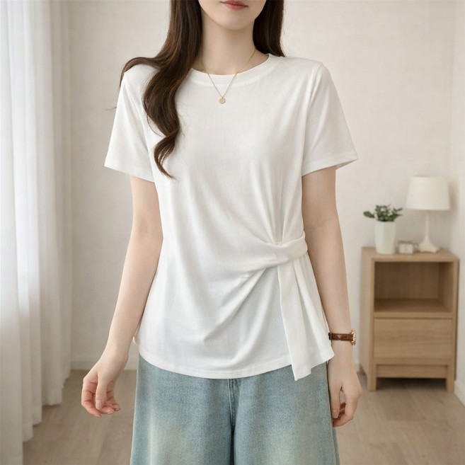 언헤브 여성용 드레이프 꼬임 반팔 티셔츠