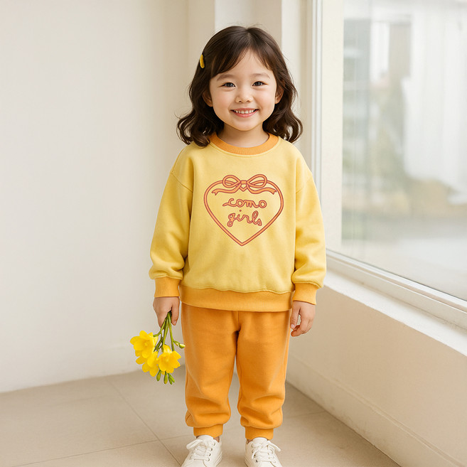 키즈꼬모 아동용 옐로러브 상하의 세트