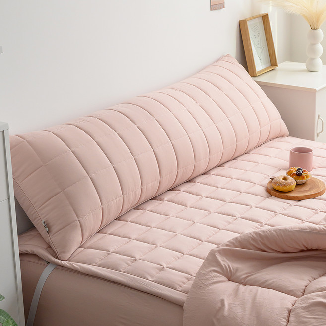 아이닉스 푸딩 소프트워싱 등받이 롱 헤드쿠션 누빔 커버 솜포함, 핑크