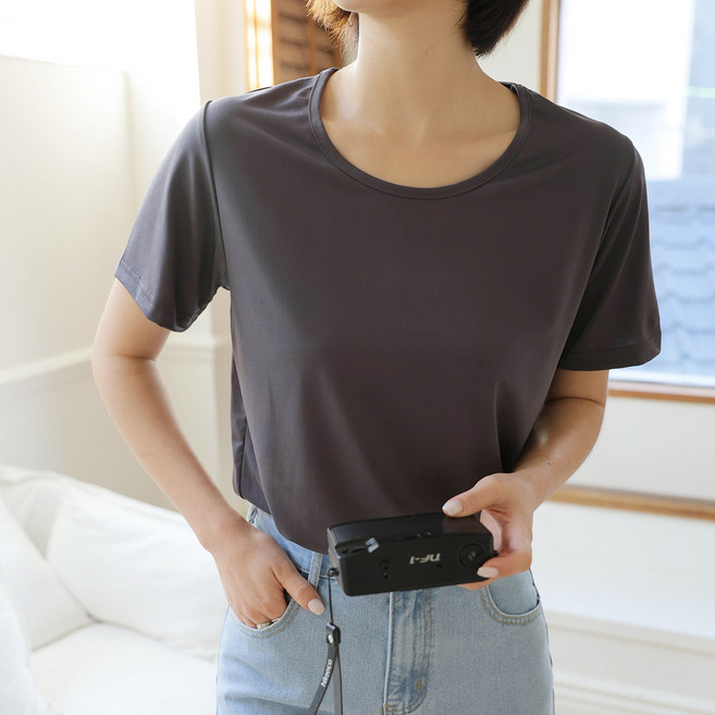 빼빼 여성용냉감 통기성 U넥 기본 쿨링 반팔 티셔츠