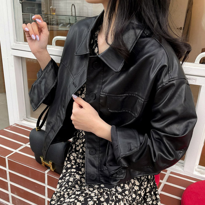 OKI JEAN 女款時尚口袋皮外套