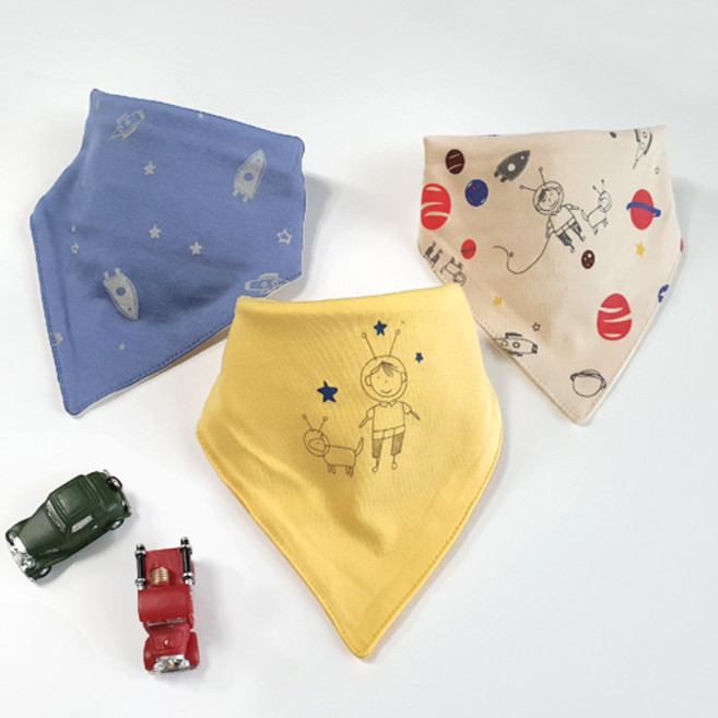 우주아이 유아용 유니버스 면 삼각 스카프빕 3종 세트