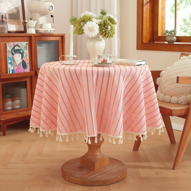 파라주니 감성 시스루 스트라이프 원형 테이블 커버 식탁보 HJ1417, 레드, 1개, 100cm