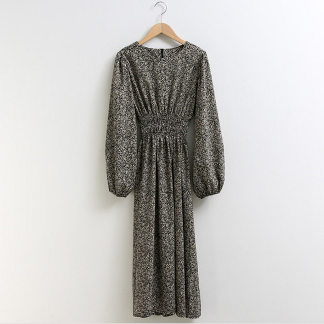 피핀 여성용 레오파드 퍼프 롱 원피스 38391