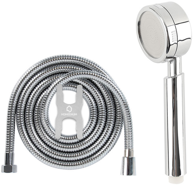 HOMEDAUM 怪物 水壓增強 蓮蓬頭 + 不鏽鋼 蓮蓬軟管 2.0公尺, 1組, 銀色系