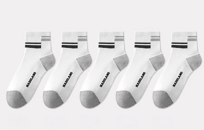 데이코지 남성용 배색 중목 스포츠 양말, 화이트, 5개