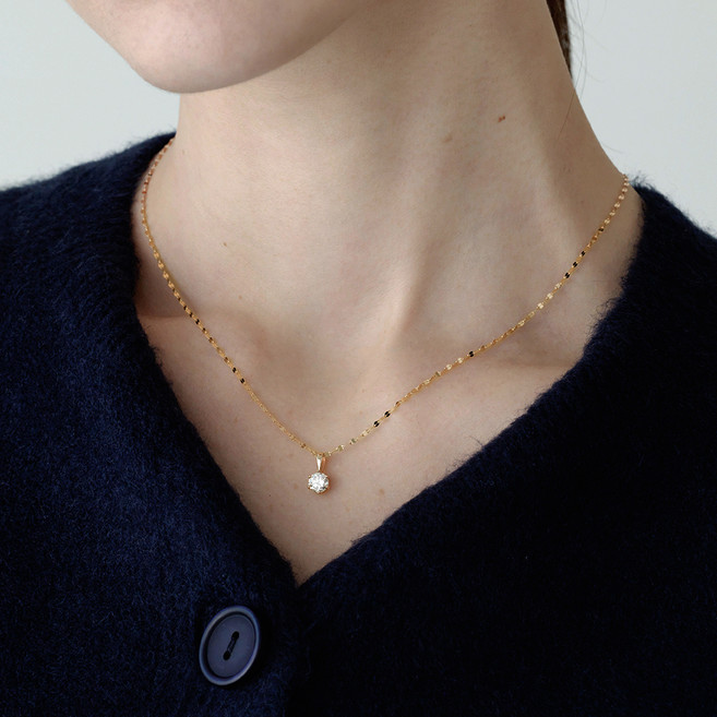 새미쥬얼리 여성용 14K 체인 에센셜 라운드 시뮬럿다이아 도금 펜던트 목걸이 + 쇼핑백