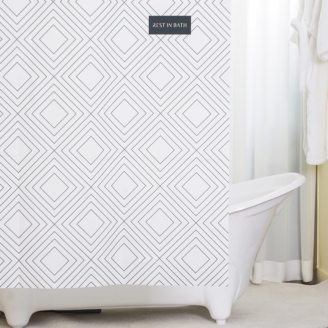 글리슨 다이아몬드 패브릭 방수 샤워 커튼 + 메탈 집게링 10p, 1세트, 화이트계열