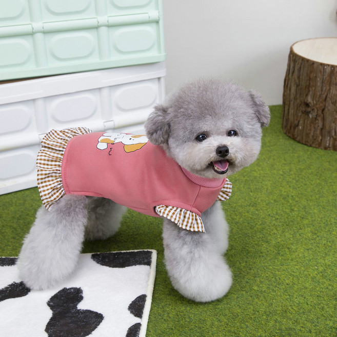 파스텔펫 반려동물 바우 체크 원피스, 핑크, 1개