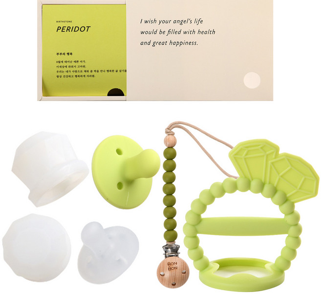 데일리라이크 봉봉 탄생석 노리개 젖꼭지 치발기 세트, 8월 페리도트, 2단계(4개월이상), 1세트