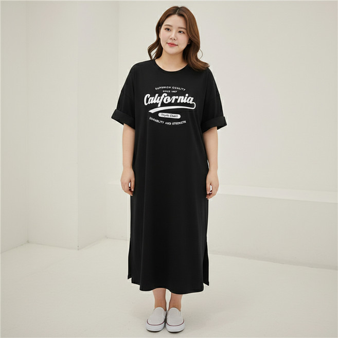 인피어스 여성용 캘리포니아 빅사이즈 캐주얼 반팔 원피스 I263-0080